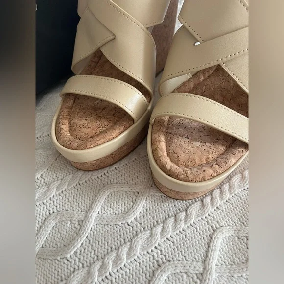 Vince Camuto Cream Wedge Sandals Leather “Diliah” Style, Various Sizes - Picture 12 of 14